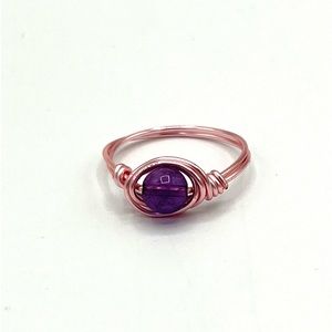 HAND CRAFTED Pink Wire and Amethyst Ring